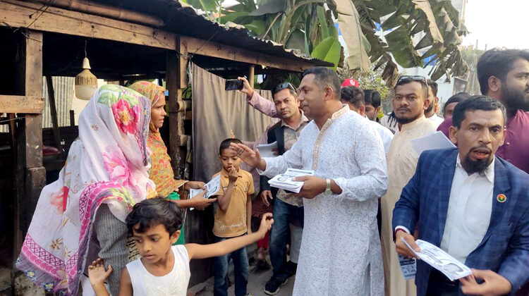 মজিবর রহমান সরোয়ারের ধানের শীষ নিয়ে ভোটারদের দ্বারে দ্বারে যুবদল নেতা মামুন